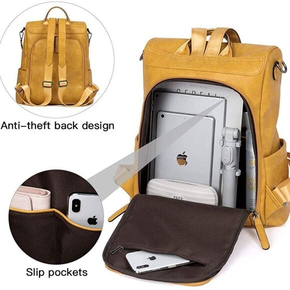 OLYE Leather Backpack for Women- YELLOW main image 5